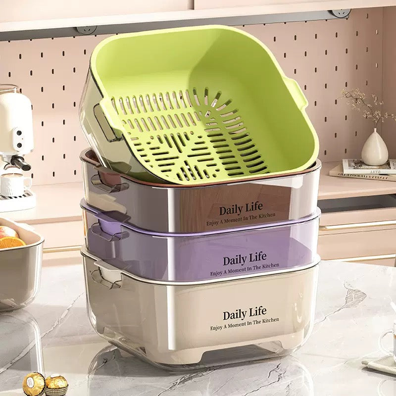Double layer fruit and vegetable washing basket