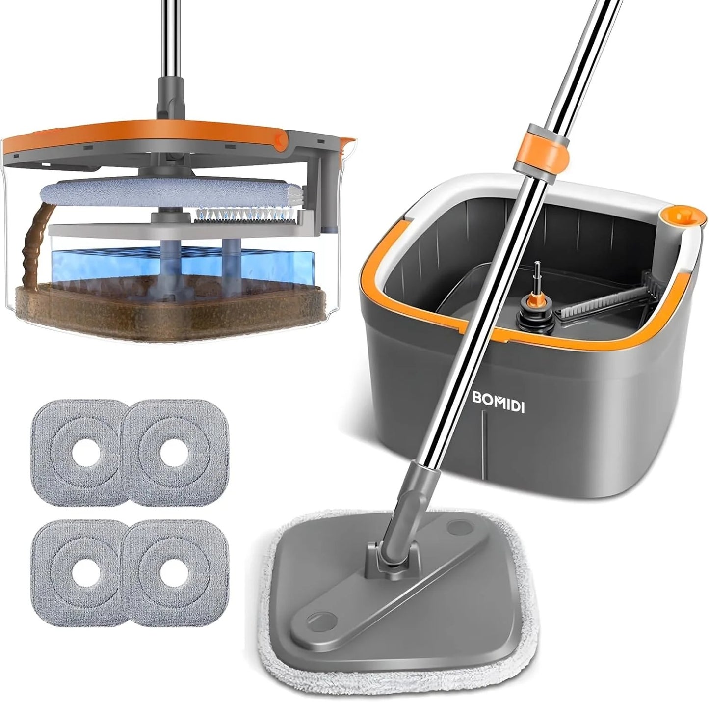 ?Big Promotion 49% OFF?Self Wash Spin Mop Spinner Flat 360 Rotating Cleaner With Turbo Flushing Bucket