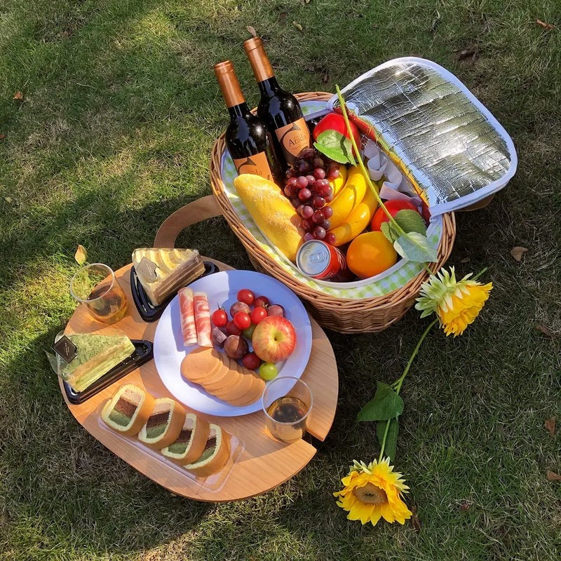 ?Limited Time 50% OFF?Hap tim insulated wicker picnic basket with foldable wine table and tableware service set